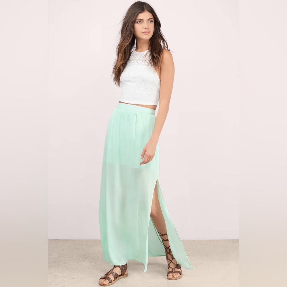 *TOBI* Mint Green Midi Sheer Side Slit Skirt Size Medium